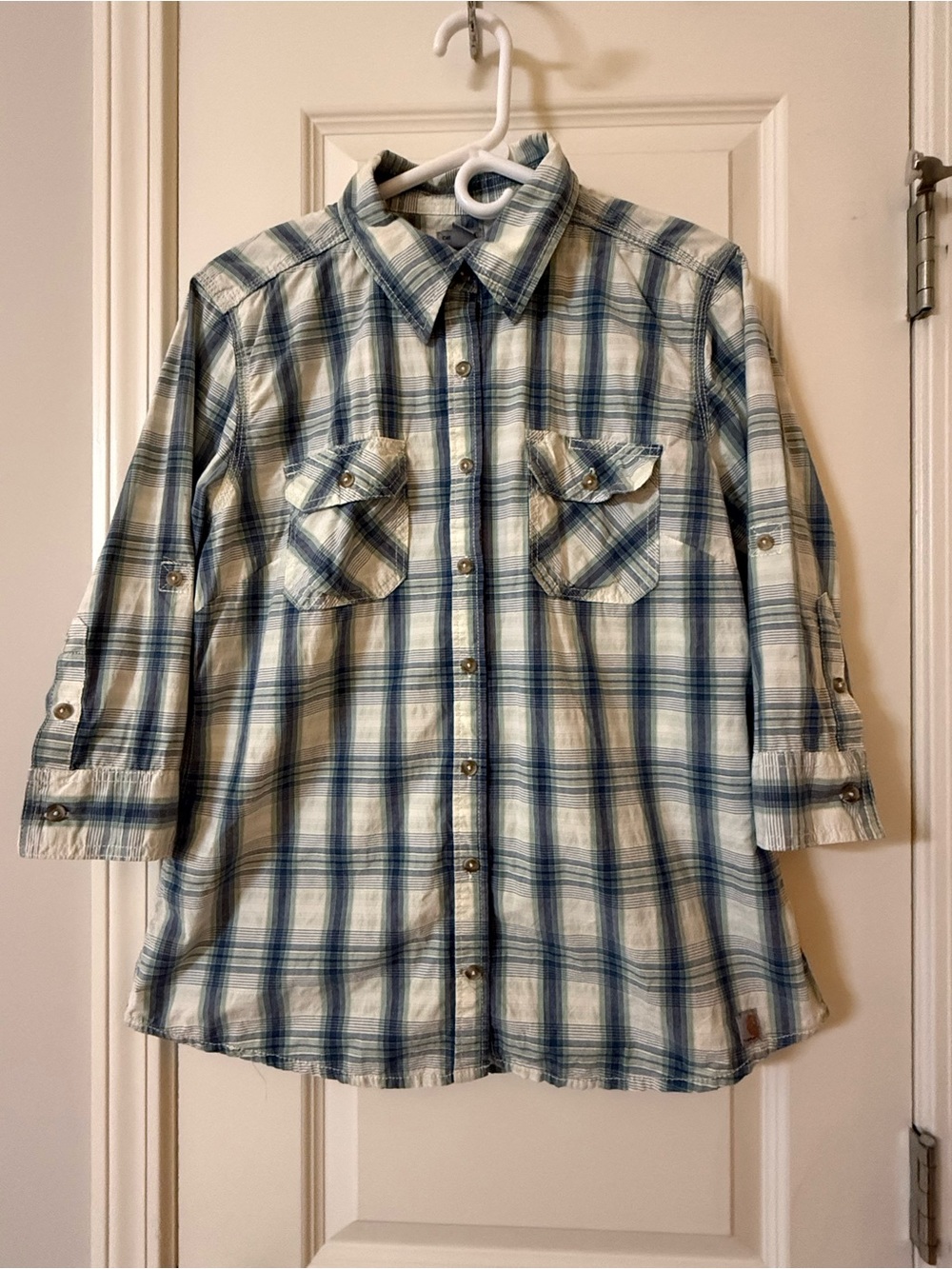 Carhartt Light Blue and White Plaid Button-Down Shirt